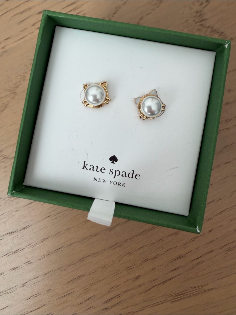 kate spade Gold Pearl Cat Face Stud Earrings